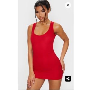 Red Ribbed Scoop Neck Bodycon Dress NWT PLT